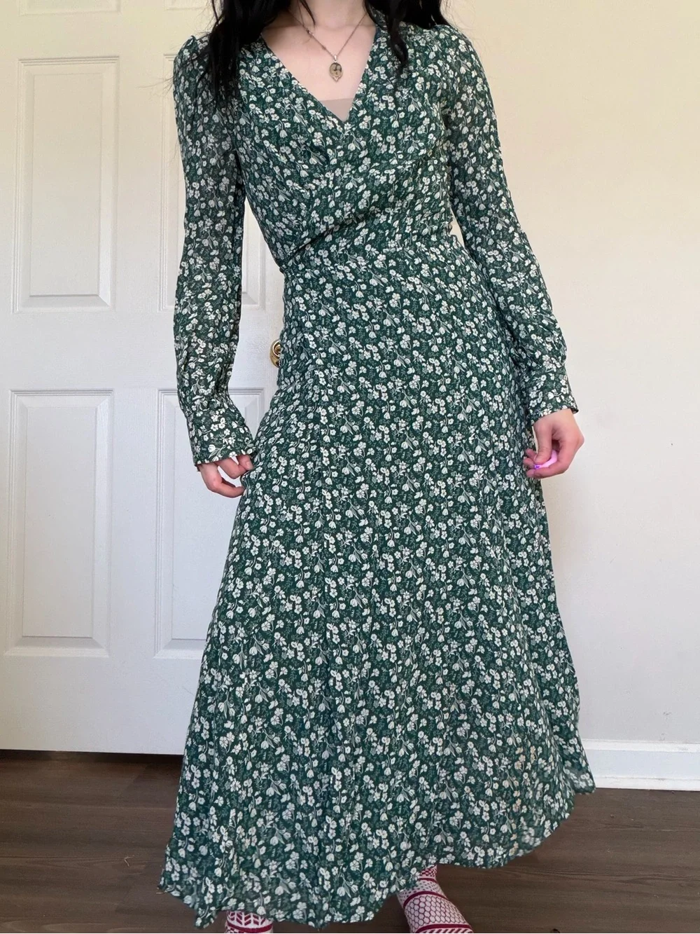 Reformation Green Floral Wrap-Style Maxi Dress Small - Picture 2 of 6